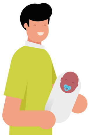 man holding a newborn baby illustration